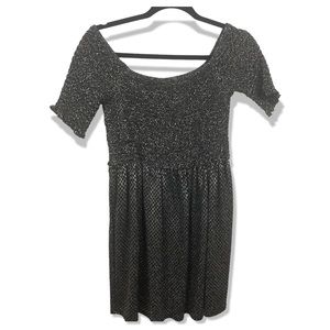 Topshop Gold Black Shimmer Smocked Stretch Mini Dress Cap Sleeve NYE Women's 12